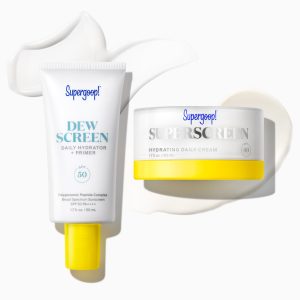 Supergoop! Glass Skin SPF Set - Dewscreen SPF 50 Primer + Superscreen SPF 40 Daily Cream, Hydrating Skincare Duo for Dewy, Healthy Skin