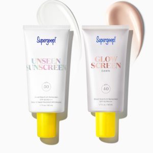 Supergoop! 2-in-1 Beauty Booster Set - Unseen Sunscreen SPF 50 + Glowscreen SPF 40 (Dawn), Dual-Finish Sunscreen & Primer Duo
